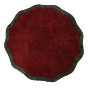 Tapis rond festonné en coton recyclé tufté bordeaux et vert  D90