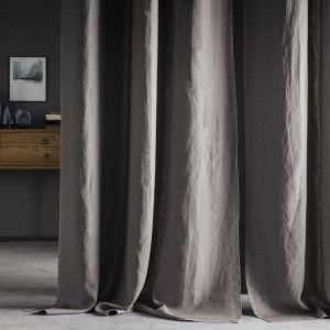 Rideau &agrave; &oelig;illets en pur lin lav&eacute; Teck 150x350cm