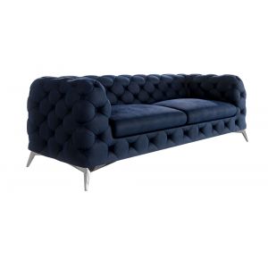 Canap&eacute; Chesterfield 3 places en velours pieds en m&eacute;tal, bleu marine