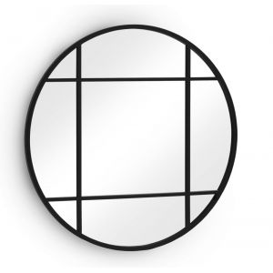 Miroir rond diam&egrave;tre 80 avec encadrement en m&eacute;tal noir