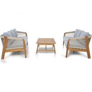 Salon de jardin 6 places en bois FSC - 2 canap 3 pl + table - gris