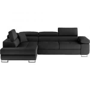 Canap&eacute; d'angle gauche convertible simili cuir 5 places, noir
