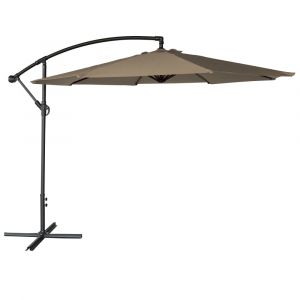 Parasol d&eacute;port&eacute; rond 3,50m en acier et toile taupe