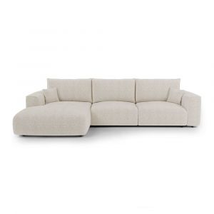 Canap&eacute; d'angle convertible express 5 places tissu toucher doux cr&egrave;me