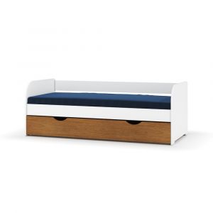 Pack lit banquette Gigogne avec matelas blanc et noisette 80x200 cm