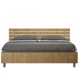 Lit coffre 160x190 tête de lit droite effet bois chêne nature