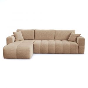 Canapé angle gauche convertible express 5 places velours texturé taupe