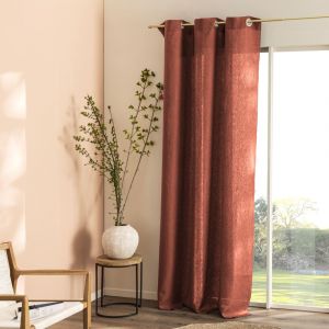 Rideau &agrave; &oelig;illets en pur lin lav&eacute; Rouge sienne 150x280cm