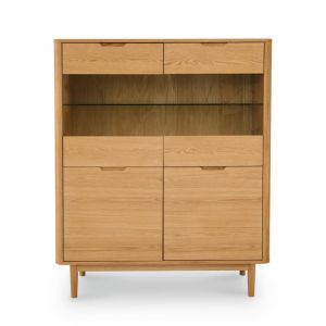 Buffet haut 4 portes effet bois chêne massif