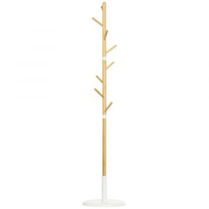 Porte-manteau design scandinave branches 8 pat&egrave;res m&eacute;tal blanc bambou