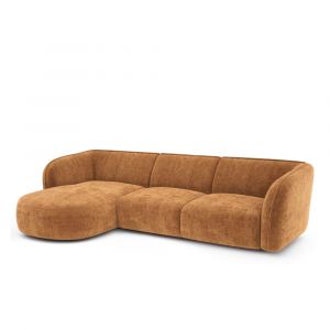 Canap&eacute; d'angle gauche 5 places en velours gaufr&eacute; caramel