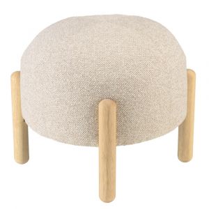 Pouf en tissu effet laine beige et pieds bois