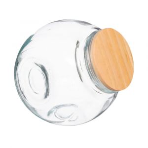 Bocal cuisine rond bonbonni&egrave;re en verre avec bouchon bois - 1.5L