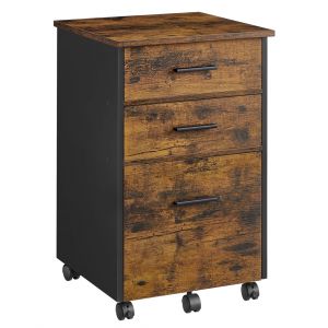 Caisson de bureau 3 tiroirs tissu effet bois marron rustique