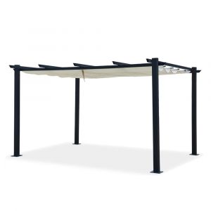 Tonnelle 3x4m avec toile r&eacute;tractable en aluminium gris &eacute;cru