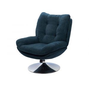 Fauteuil pivotant en tissu bleu avec pied en m&eacute;tal chrom&eacute;