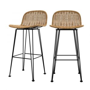 Lot de 2 chaises de bar 76 cm en r&eacute;sine tress&eacute;e marron