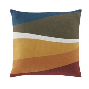 Coussin vert kaki, &eacute;cru, jaune moutarde et terracotta 45x45