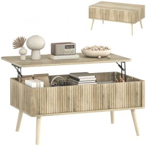 Table basse relevable 2 compartiments cach&eacute;s MDF ch&ecirc;ne