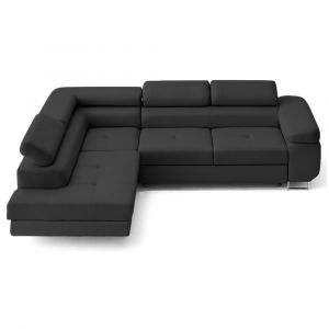 Canap&eacute; d'angle gauche convertible 5 places en simili gris anthracite