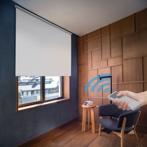 Store enrouleur motoris&eacute; occultant blanc 120 x 190 cm