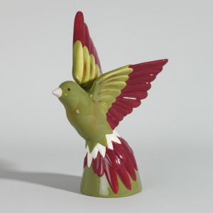 Statuette oiseau en fa&iuml;ence multicolore H28