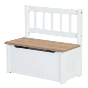 Banc coffre à jouets avec dossier en bois massif bicolore blanc