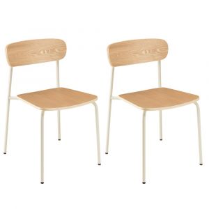 Lot de 2 chaises &laquo; &eacute;colier &raquo; en bois de fr&ecirc;ne pieds acier blanc