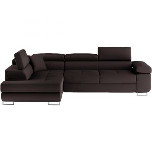 Canap&eacute; d'angle gauche convertible simili cuir 5 places chocolat