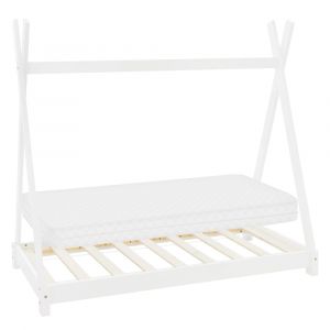 Lit tipi enfant 70x140 cm matelas et sommier inclus bois de pin blanc
