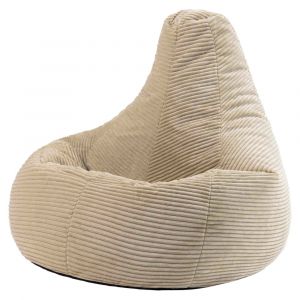 Pouf poire &agrave; dossier inclin&eacute; velours c&ocirc;tel&eacute; beige galet