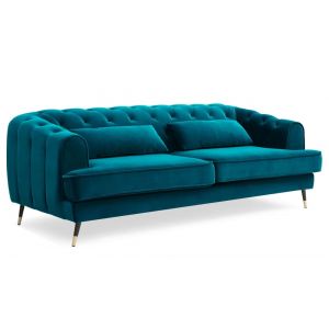 Canapé capitonné 3 places style boudoir glams velours bleu canard