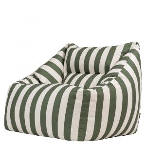 Pouf fauteuil en tissu ray&eacute; vert olive