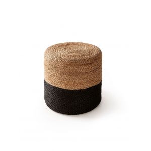 Pouf en jute fait main marron clair/noir 40x40x40
