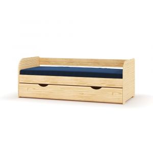 Pack lit banquette Gigogne avec matelas bois massif 80x190 cm