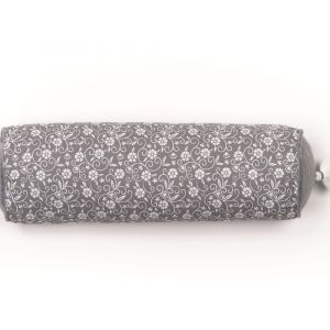 Coussin polochon d&eacute;houssable imprim&eacute; floral coton  45x15 cm Gris