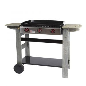 Plancha gaz sur chariot m&eacute;tal argent 63x45x23 cm