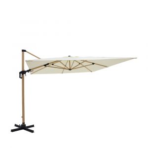 Parasol rectangulaire d&eacute;port&eacute; en aluminium et effet bois 3x4m - Beige