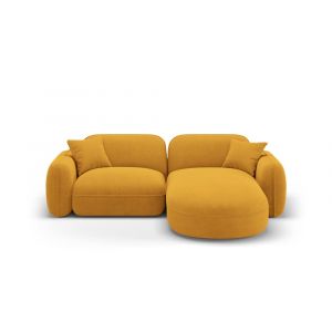 Canapé d'angle droit modulable 3 places en velours moutarde