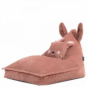 Pouf enfant chauffeuse animal avec coussin, velours c&ocirc;tel&eacute;, lapin rose