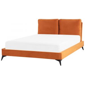 Lit double en tissu orange 140x200