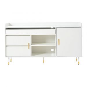 Buffet blanc 3 tiroirs avec portes coulissantes en verre et LED