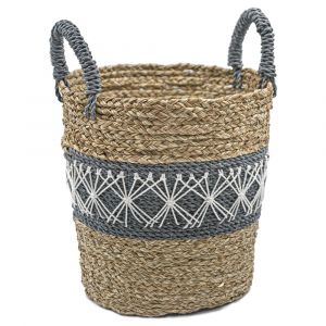 Panier de rangement en fibres naturelles grises et coton blanc D.42cm