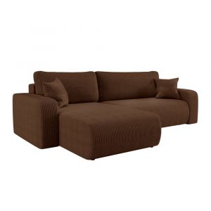 Canap&eacute; d'angle max r&eacute;versible et convertible velours c&ocirc;tel&eacute; marron