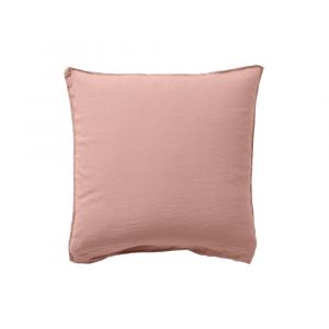 Taie d'oreiller carrée lin et coton lavé uni rose 64 x 64 cm