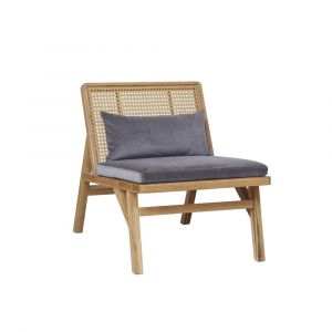 Fauteuil scandinave en ch&ecirc;ne, cannage et velours gris loup