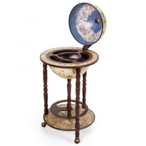 Bar globe terrestre mappemonde en bois d'eucalyptus blanc 45X45X88cm