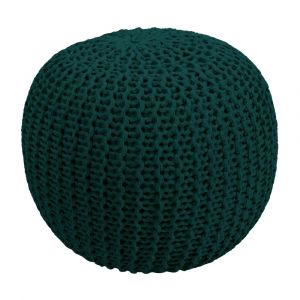 Pouf tricot rond en coton vert sapin D40 cm