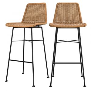 Lot de 2 chaises de bar 76 cm en r&eacute;sine tress&eacute;e marron