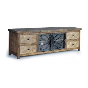 Meuble TV en bois manguier marron vieilli et m&eacute;tal